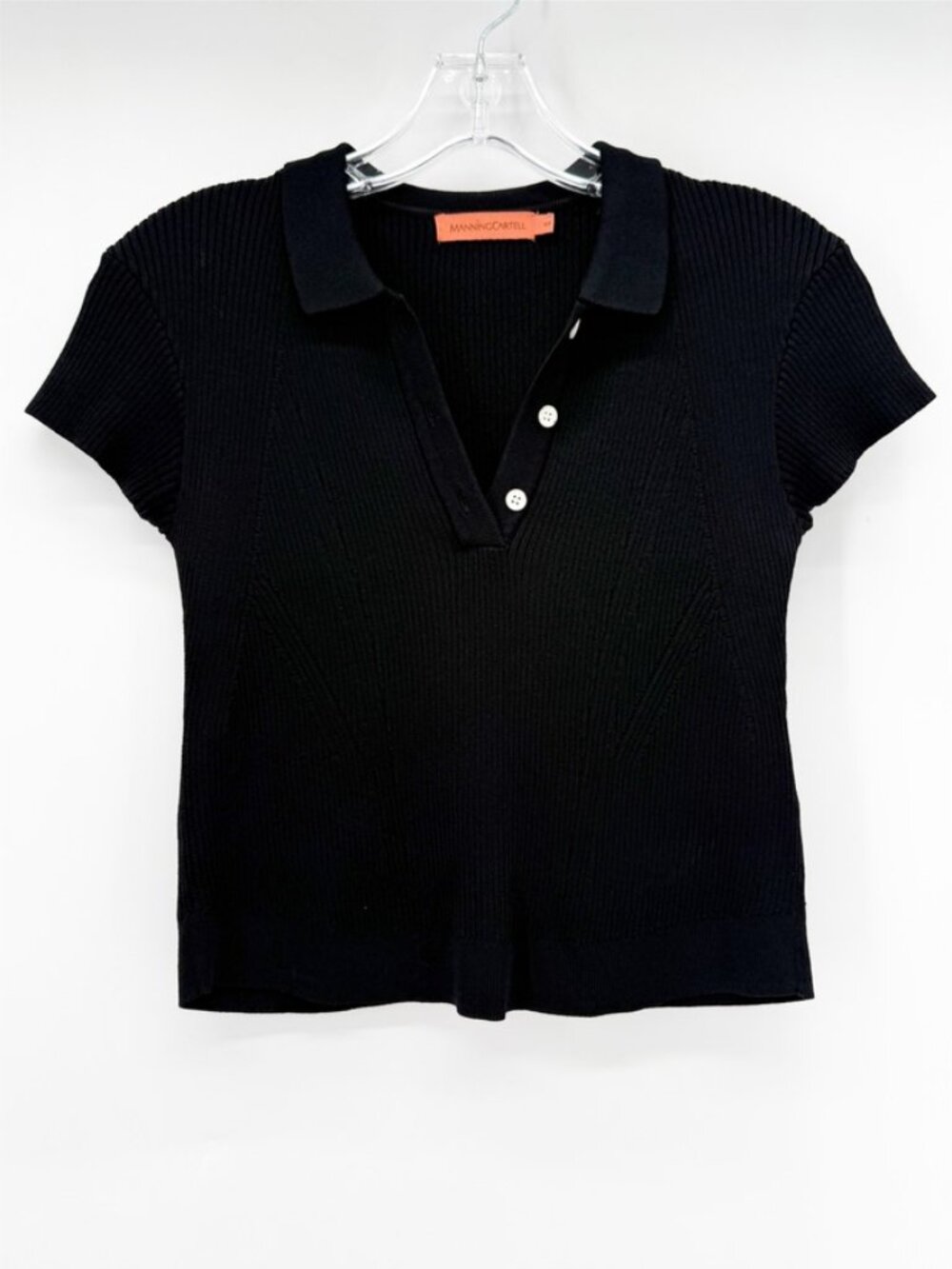 Manning Cartell Black Cropped Ribbed Polo Top  S - Picture 2 of 6